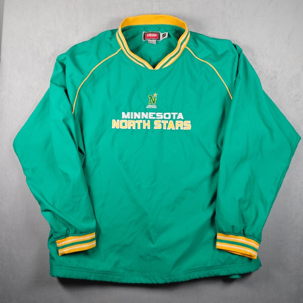 Minnesota North Stars Windbreaker Jacket Mens 2XL Green Spell Out Adjustable Y2K